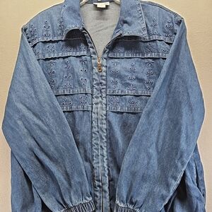 Alfred Dunner Women's Blue Denim Embroidered Jacket Size 12